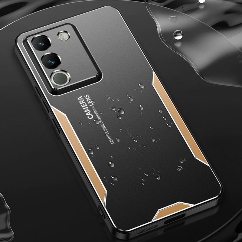 For vivo Y200 (India) 5G PC+TPU+Aluminum Alloy Phone Case Drop Protection Cell Phone Cover - Gold For vivo Y200 (India) 5G PC+TPU+Aluminum Alloy Phone Case Drop Protection Cell Phone Cover - Gold